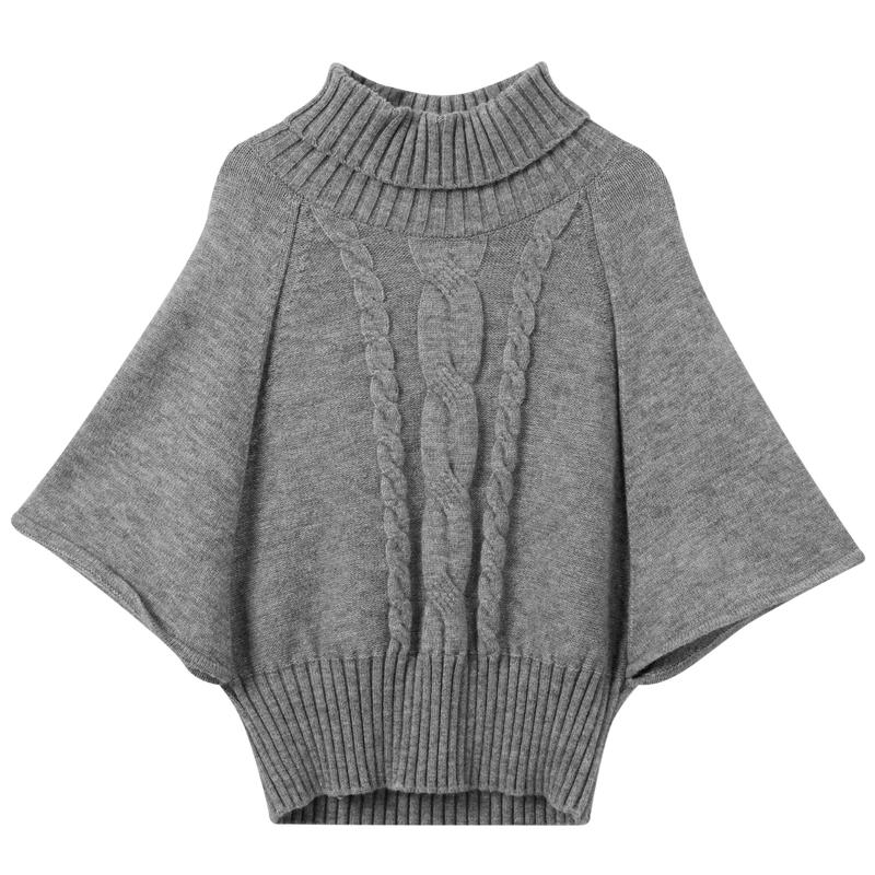 Anti-static Cable Knit High-Neck Poncho Sweater