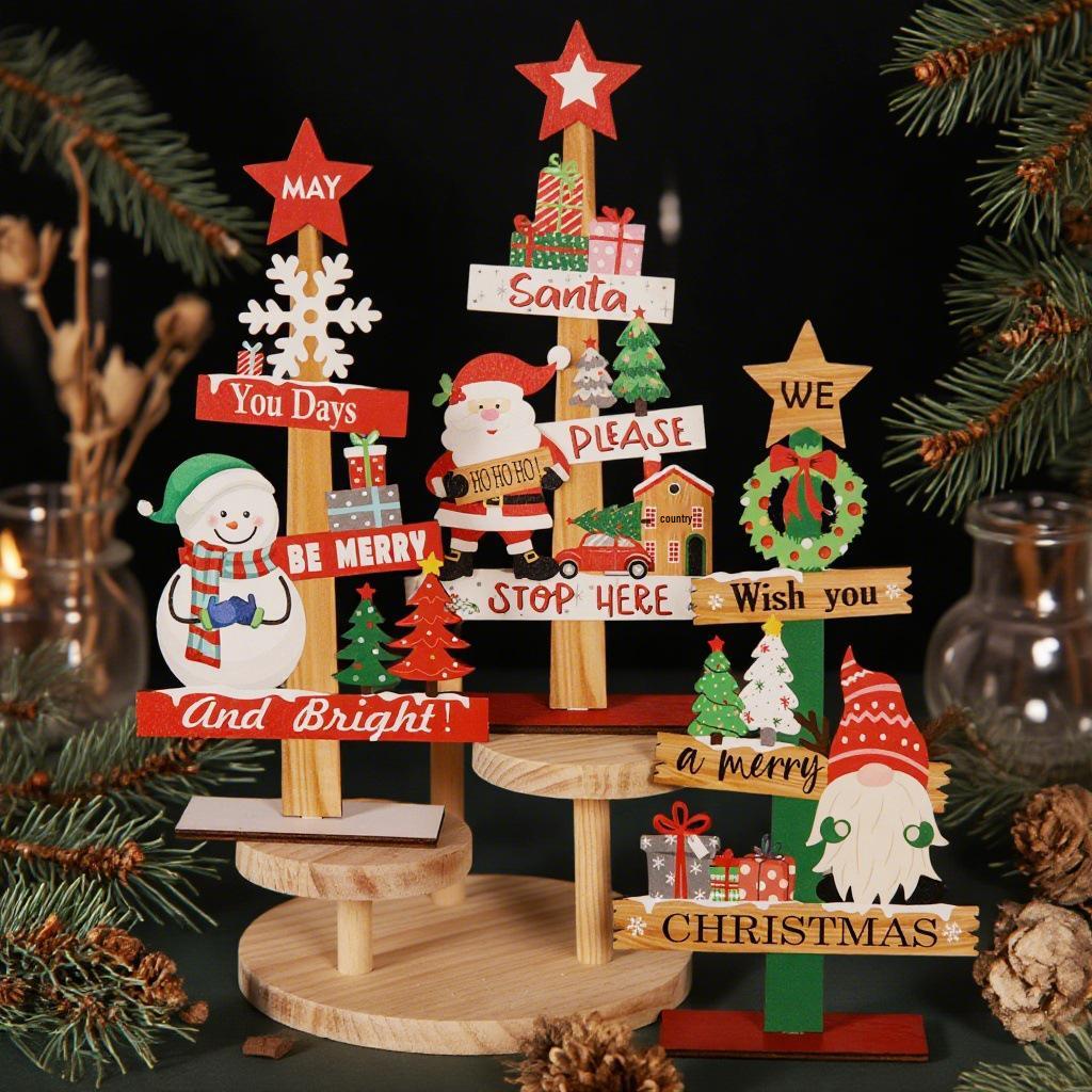 Youqi Colorful Wooden Christmas Table Ornaments - Santa Claus & Snowman Decorations