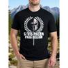 Europäische Größe Herren Latin "Wenn du Frieden willst, bereite dich auf den Krieg vor" Grafik-T-Shirt - Spartanischer Helm und Olivenzweig Design, Kurzarm Rundhals Oberteil