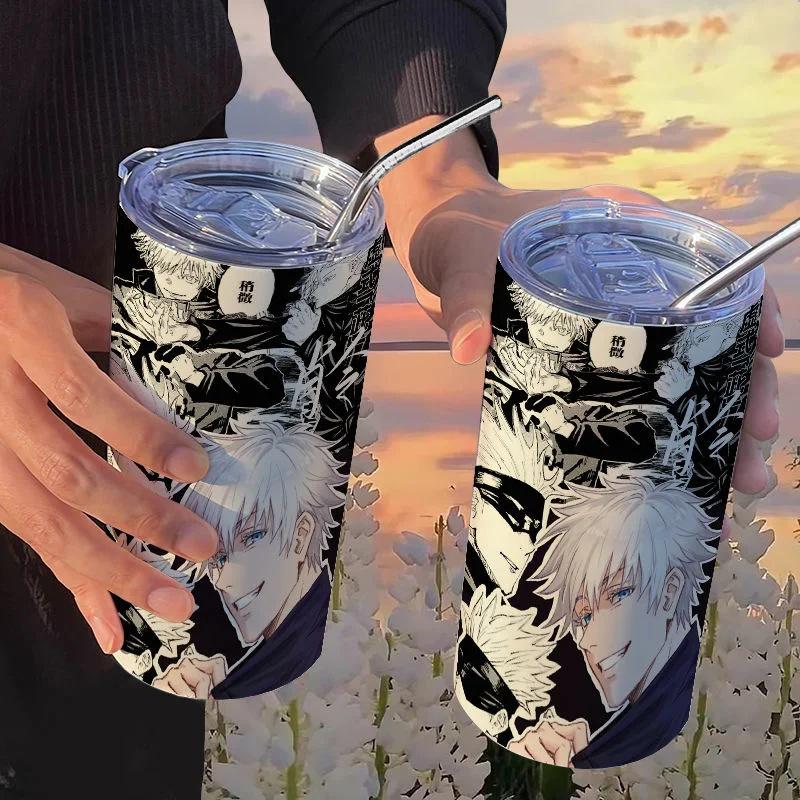 Jujutsu Kaisen Yuji Hrneček 500 ml Satoru Gojo Nerezová Ocel Cestovní Termohrnek Izolované Brčko Hrneček na Kávu Dárek Pro Děti