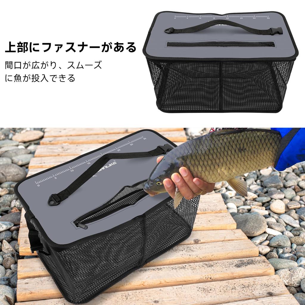 Folding Fishing Net, Floating Fishing Net, Live Net, Fishing Bucket, Multi-functional Fishing Tackle, Fishing Case, Bucket with Scale, Gray, Large
