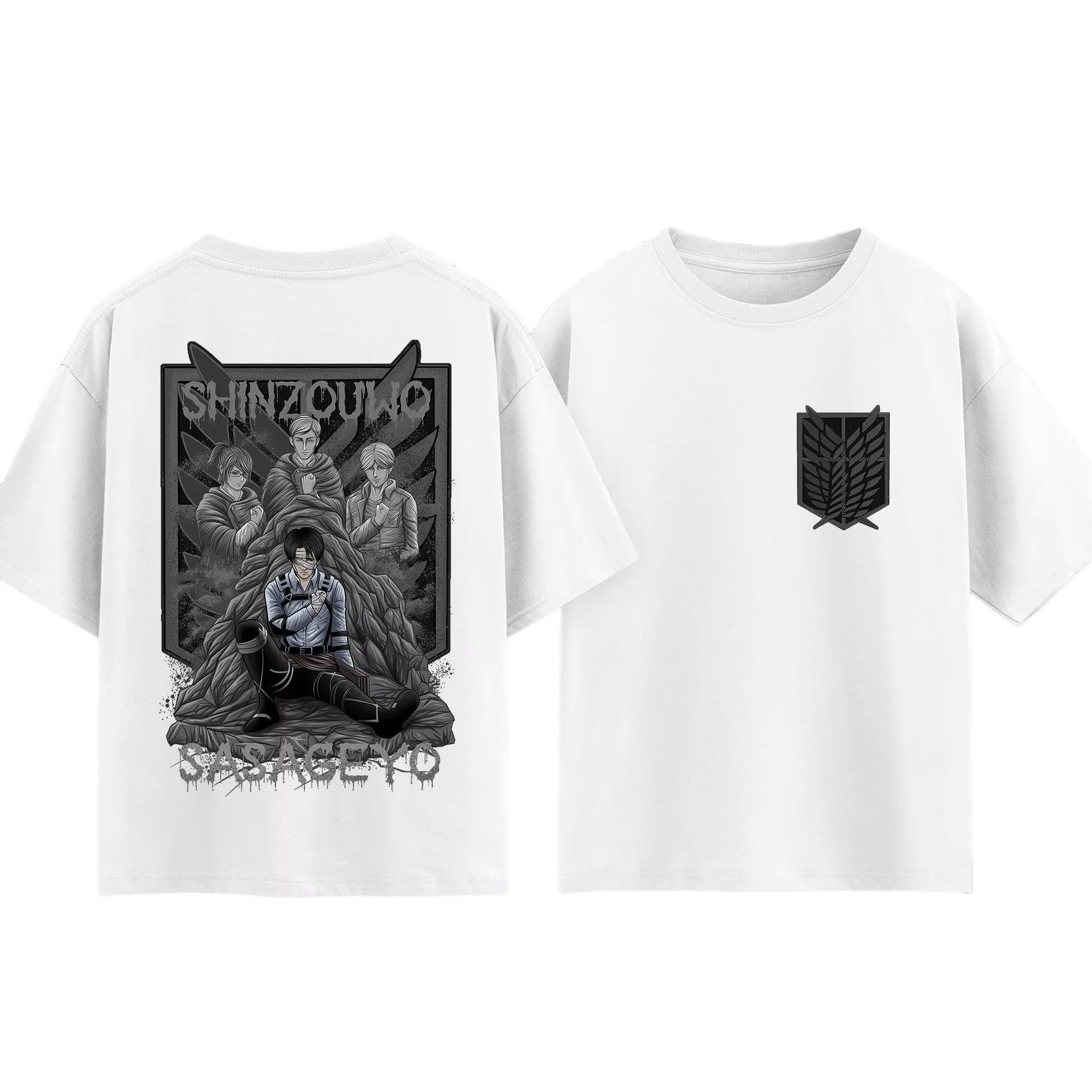 Attack on Titan Shinzou wo Sasageyo T-Shirt, Unisex Summer Cotton Y2K Style Apparel, Fashion Short Sleeve Top for Anime Fans T-shirt 4XL