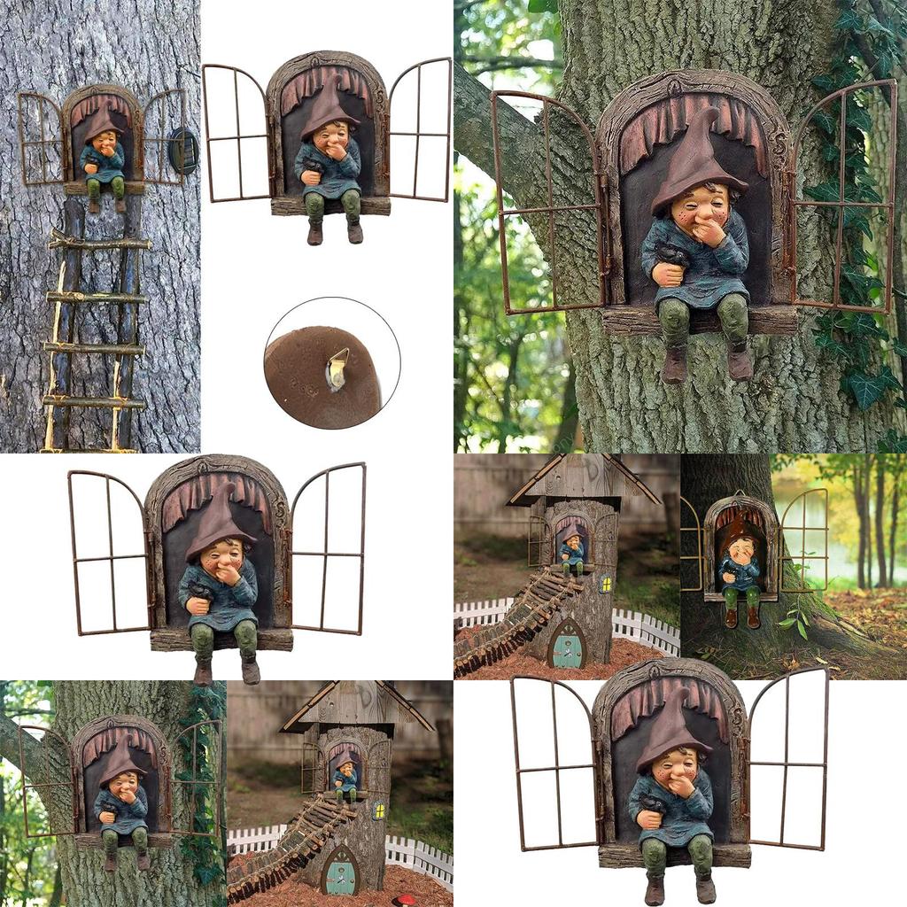 Lifelike Elf Out The Door Naughty Gnome Garden Sculpture Tree Hugger Outdoor Yard Ornament