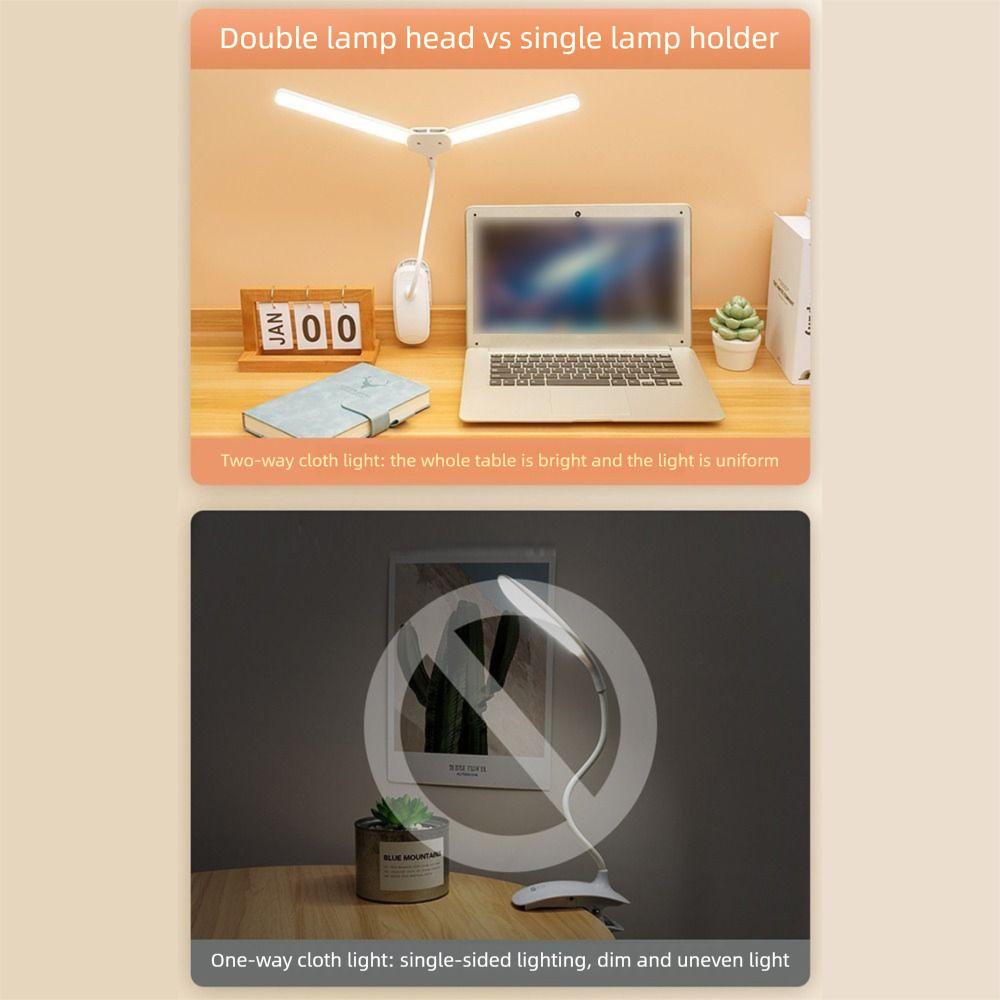 3 Farben LED Klemme Doppelkopf Schreibtischlampe Touch-Dimmfunktion Augenschutz LED Buchklemmenleuchten Faltbar 360° Drehbar