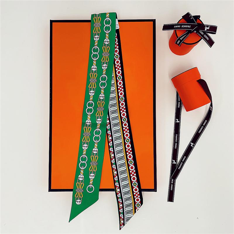 100% Silk High Quality Luxury Brand Scarf Women Headband Hair Band Foulard Tie Ribbon Neckerchief Skinny Scarves Accessories