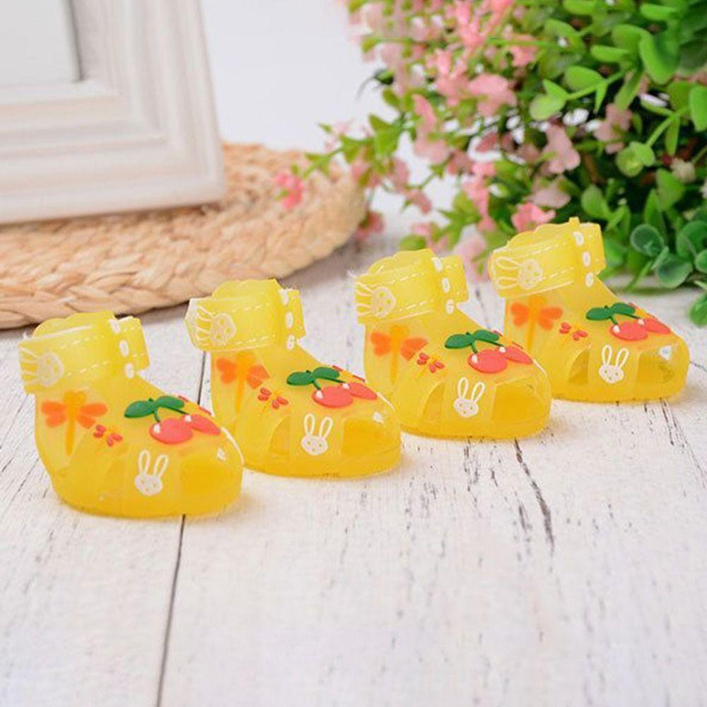 4Pcs/Set Cartoon Dog Summer Jelly Sandals Soft Dog Paw Protector Hollow Puppy Shoes Outdoor Hiking