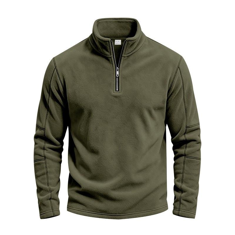 Mens Fleece Sweatshirt Winter Warm Loose Fit Casual Stand Collar Zip Up Top
