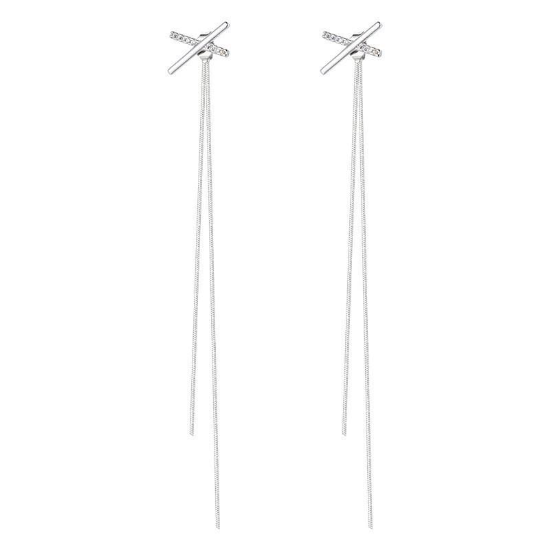 A Two-pair Earline Stud Earrings, Metal Cross-fringed Earrings, Temperament Personality, Long Earrings, Women's Pendant.