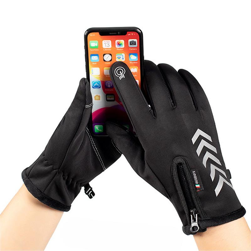 Autumn and Winter Warm Gloves Men Plus Velvet Thickened Cold Proof Waterproof Zipper Cycling Gloves Anti Slip Touch Screen Outdoor Sports