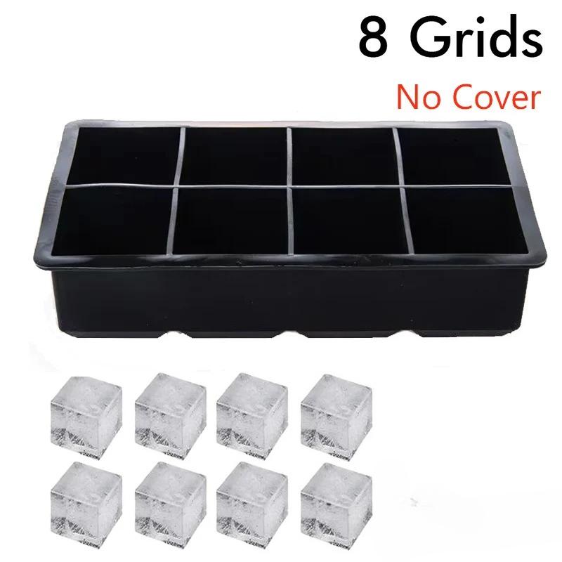 Ice Cube Tray Silicone Ice Mold Large Ice Cube Mold Square Ice Cube Maker Ice Cube Tray 4/6/8 Grid for Whiskey Cocktail Ice Mold