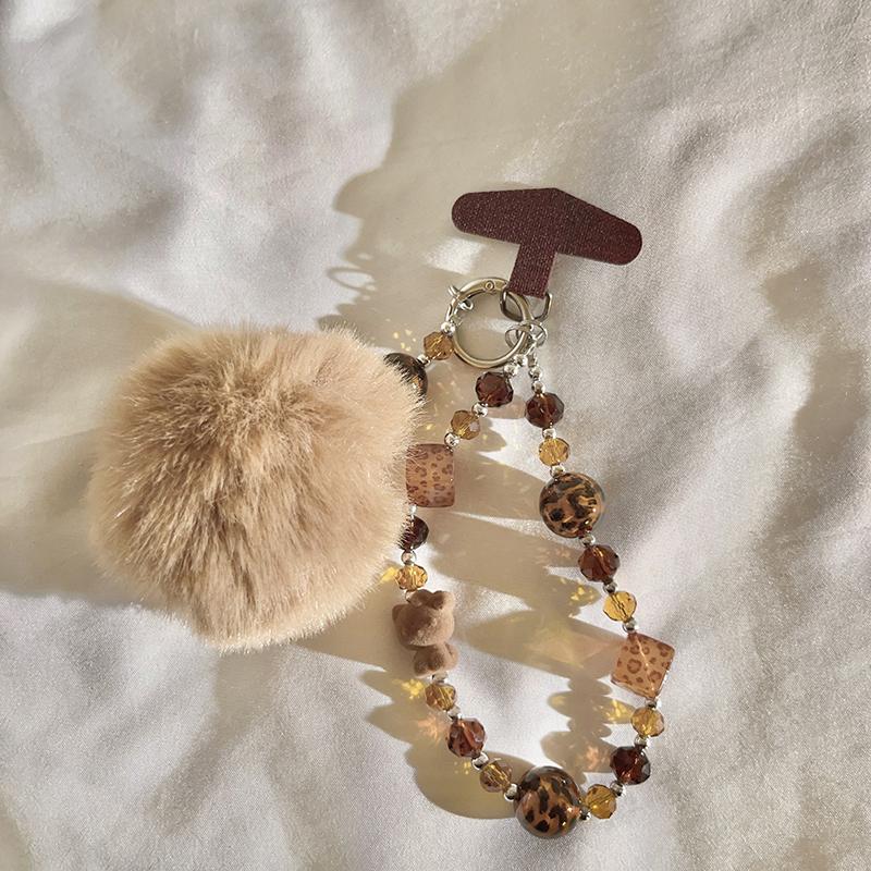 

Trendy Cute Fluffy Pom Pom Beaded Bracelet - Feminine Anti-Lost Wristband for Phone Case/Chain/CCD/Headphone, Handheld