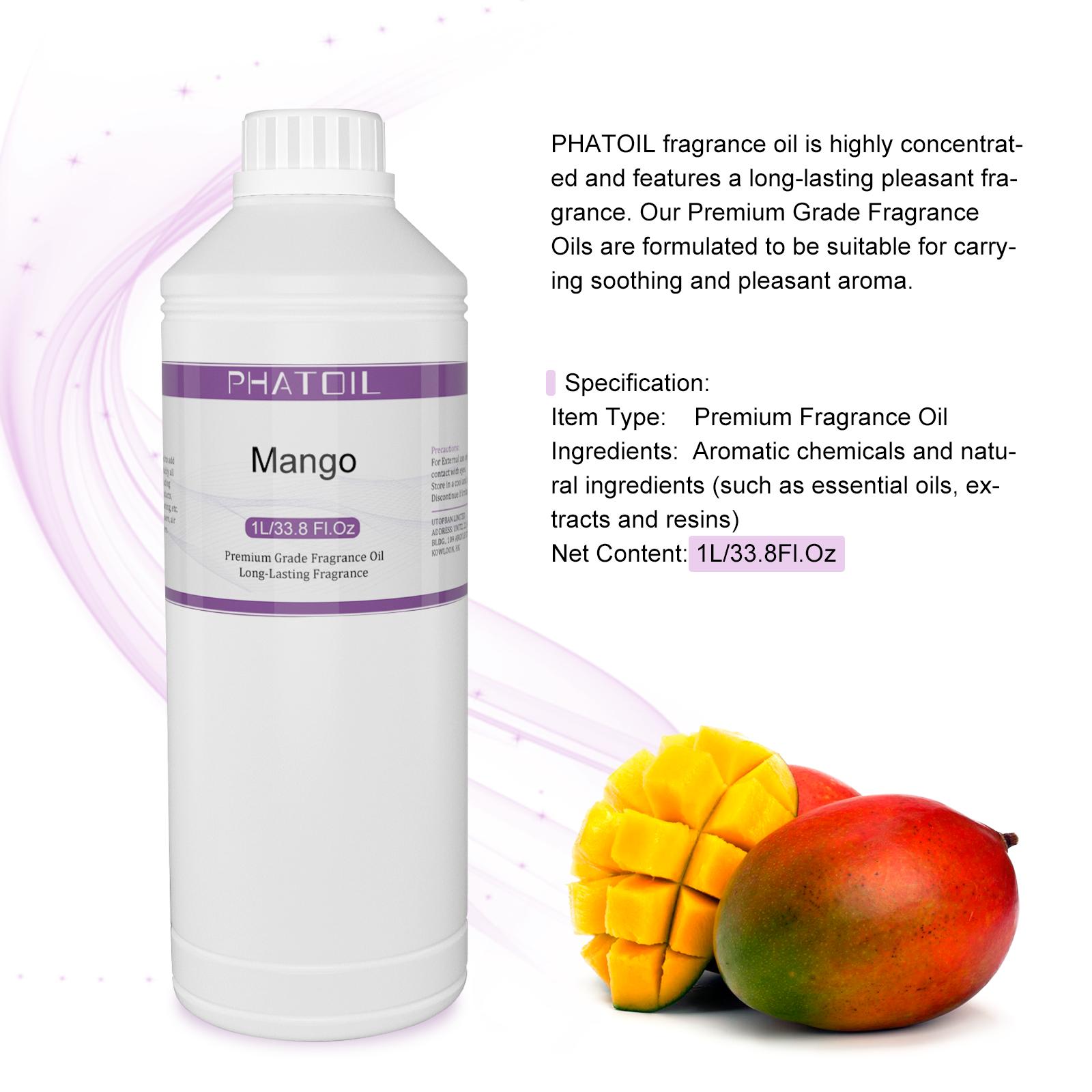 

PHATOIL 1000ml/33.8fl.oz Ароматні олії Манго Вишня Кавун Лимон Фрукт Ефірна олія для Освіжувачі повітря Догляд за волоссям і шкірою Парфуми своїми руками Mango