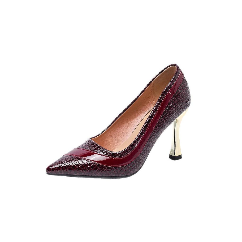 Europäischer & Amerikanischer Stil Spitz zulaufender Stiletto-Absatz Schlangenleder Hohe Absätze, Damenschuhe in Übergröße (Größe 43)