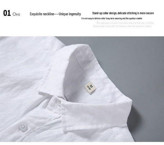 Men's Short Sleeve Breathable White Linen Shirt