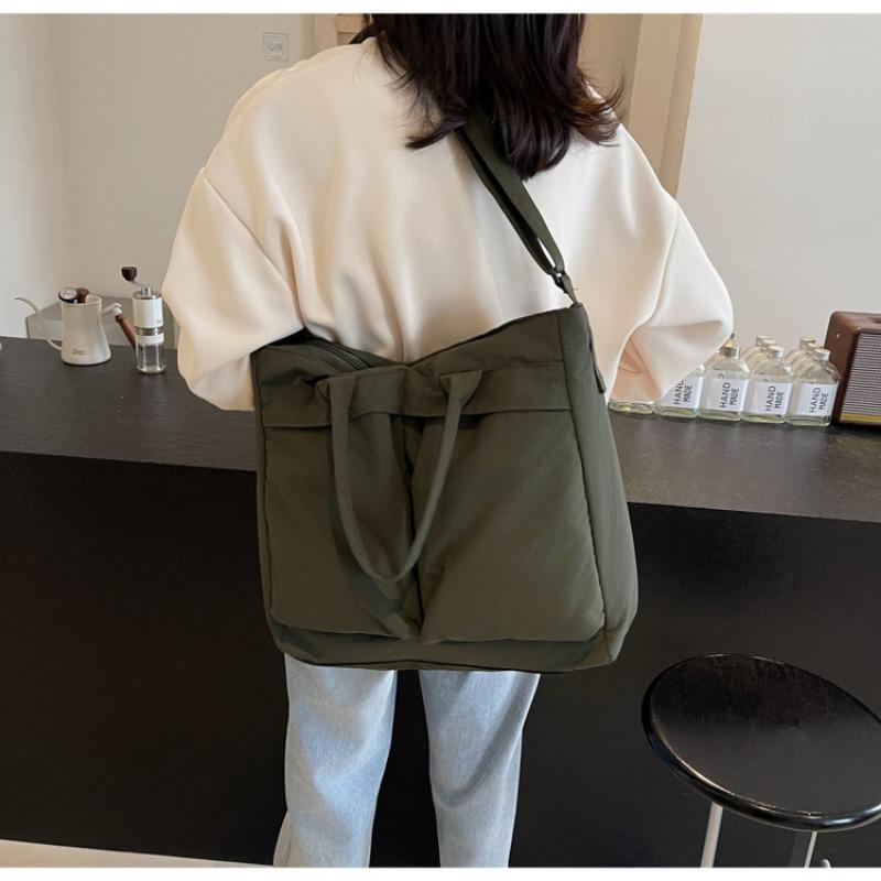 Tote Bag Women Large Capacity 2-Way Multi-Pocket Handheld Casual Minimalist Shoulder Crossbody Bag College Student Class Bag