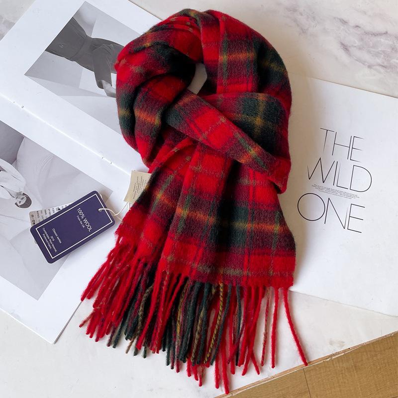 100 pure wool scarves, men's winter dark blue plaid cashmere scarves, high-end gifts for boyfriend, father, and elders