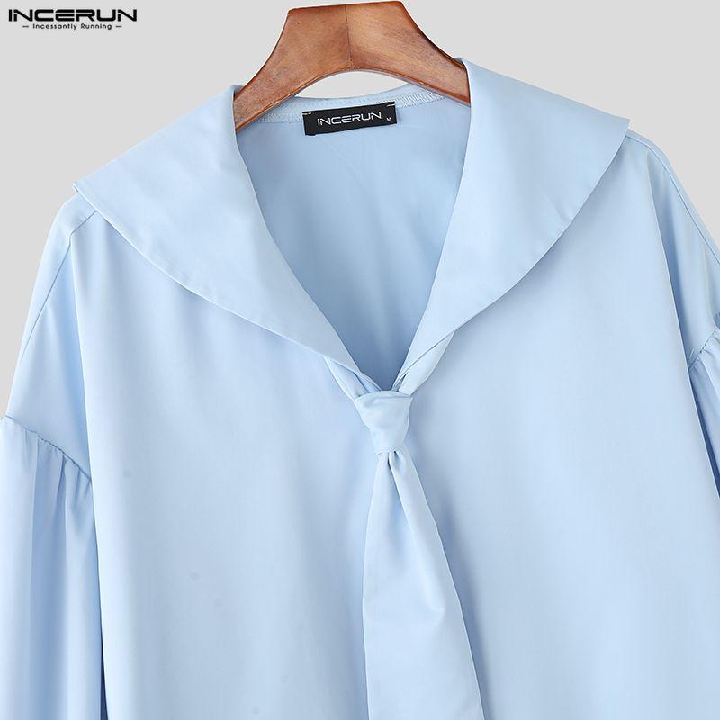 INCERUN Oversized Men Sets Tie Up Long Sleeve Shirts Long Pants Casual Two Pieces Outfits