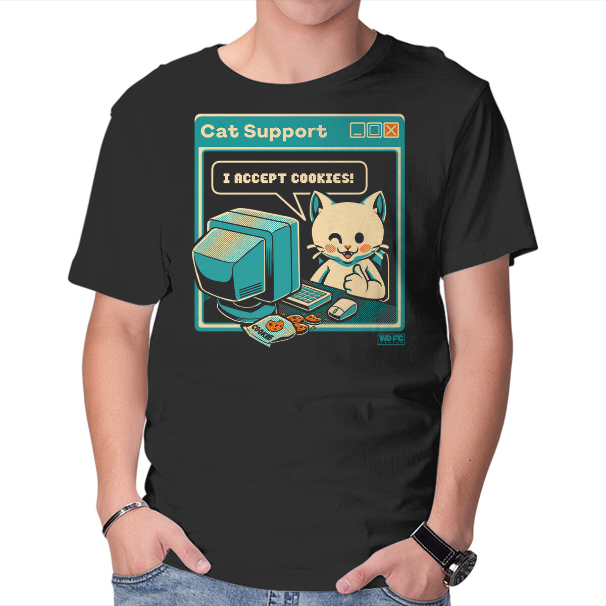 Unisex Crew Neck T-Shirt Tech Support I Accept Cookies Cat Graphic Short Sleeve Casual Tee XXL