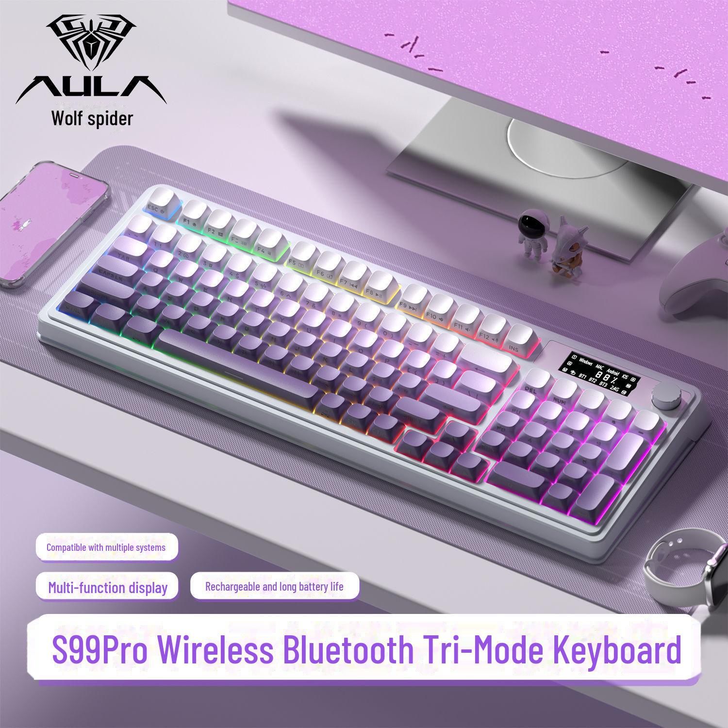 

Портативная механическая клавиатура Wolf Spider S99pro — три режима, красочный дизайн, с дисплеем, для офиса и игр.