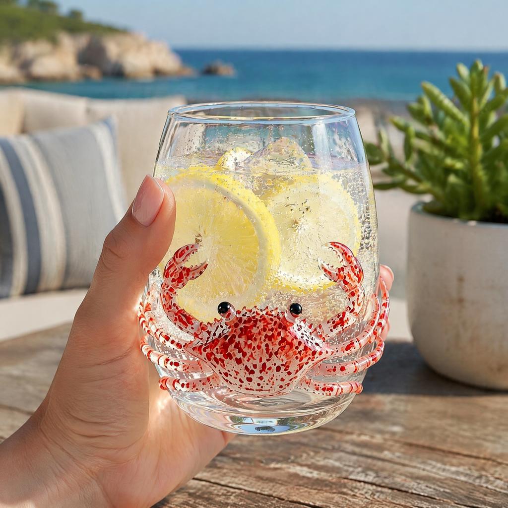 Unique Coastal Style Drinking Glass 12oz Octopus Water Cup Embossed Design Hand Painted Marine Cup for Ocean Lovers Home Bar Decor Decorative Theme
