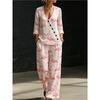 European and American Summer New Blue and White Tie-dye Gradual Change Diagonal Shirt Wide-leg Pants Two-piece Set Women's Casual Long-sleeved Suit