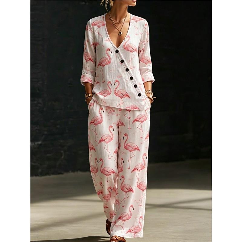 European and American Summer New Blue and White Tie-dye Gradual Change Diagonal Shirt Wide-leg Pants Two-piece Set Women's Casual Long-sleeved Suit