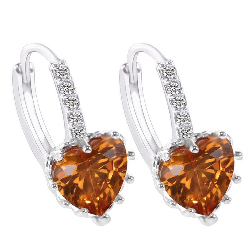 New European & American Fashion Earrings with AAA Zircon - Peach Heart Multi-Color Style
