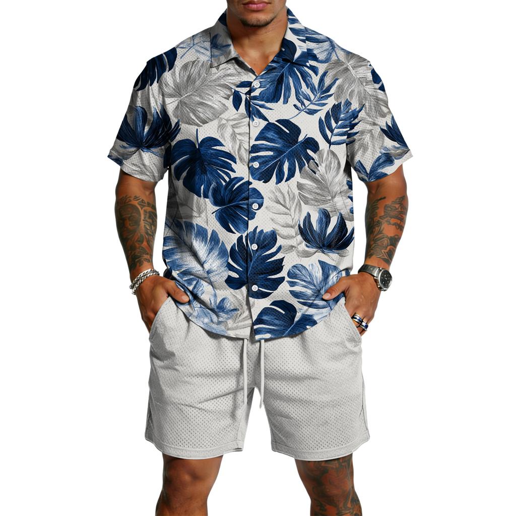 Herren Casual Leichtes Atmungsaktives Kurzarmhemd und Shorts Set