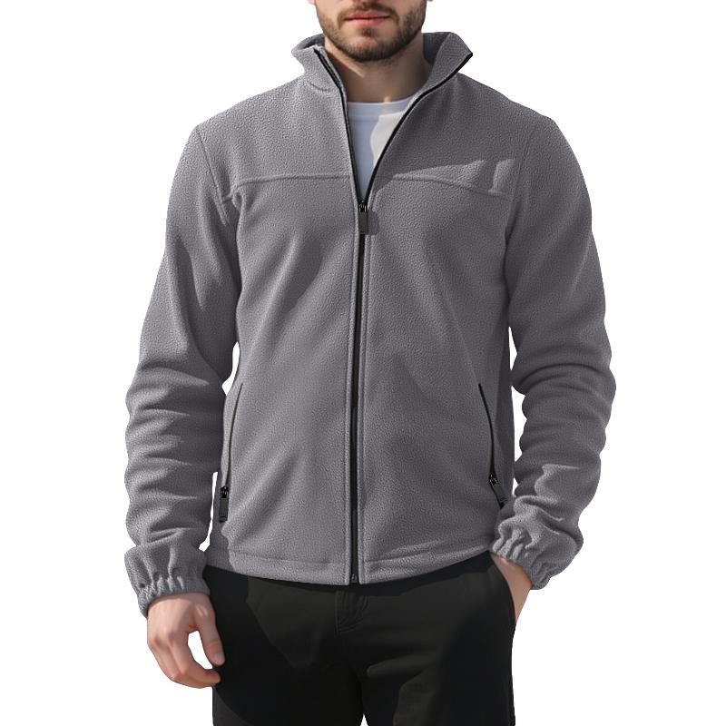 Fleece Jacket for Men Full Zip Lightweight Stand Collar Warm Jackets Casual Outdoor Windproof Coat with Pockets Men's Tactical Winter Fall Coat Jacket