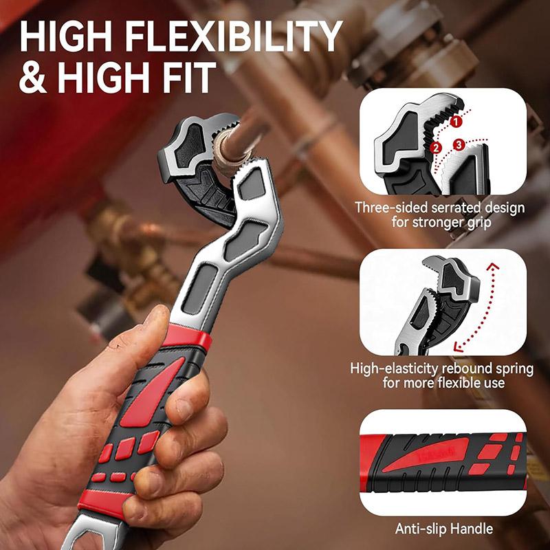 Universal Anti-slip Adjustable Wrench Set Stainless Steel Quick Snap Pipe Repair Tool for Plumbing & Household Maintenance