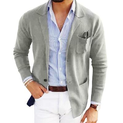 Casaco de terno masculino, cor sólida, lapela, manga comprida, design de abotoamento único, jaqueta de terno