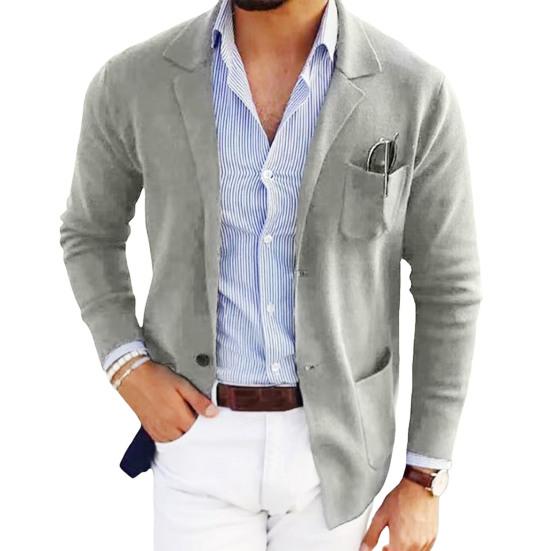 Men Suit Coat Solid Color Lapel Long Sleeve Single-Breasted Design Suit Jacket with Pockets Open Front Business Workwear