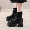 New Winter Thick Heel Cotton Boots for Women Round Head Suede Splicing Front Strap Thick Sole Non-slip Short Boots