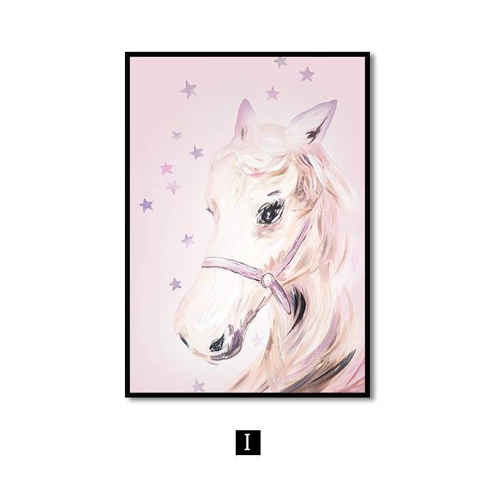 Pink Nursery Girl Flower Wall Art Canvas Painting Horse Swan Nordic Posters and Prints Wall Pictures for Living Room Kids Room