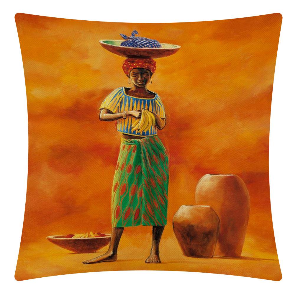 New African Woman Linen Pillow Cover Car Pillow Home Sofa Back Linen Style