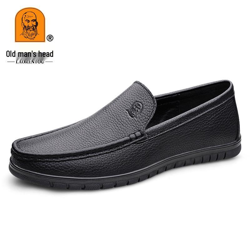 Men s Four Seasons Leather Slip-on Loafers: Soft Sole, Breathable, Business Casual, Top Layer Cowhide 37 чёрный