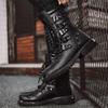 2024 Men High Top British Style Thick Bottom Motorcycle Boots Luxury Designers Casual Leather Boots Round Toe Lace-Up Punk Boots