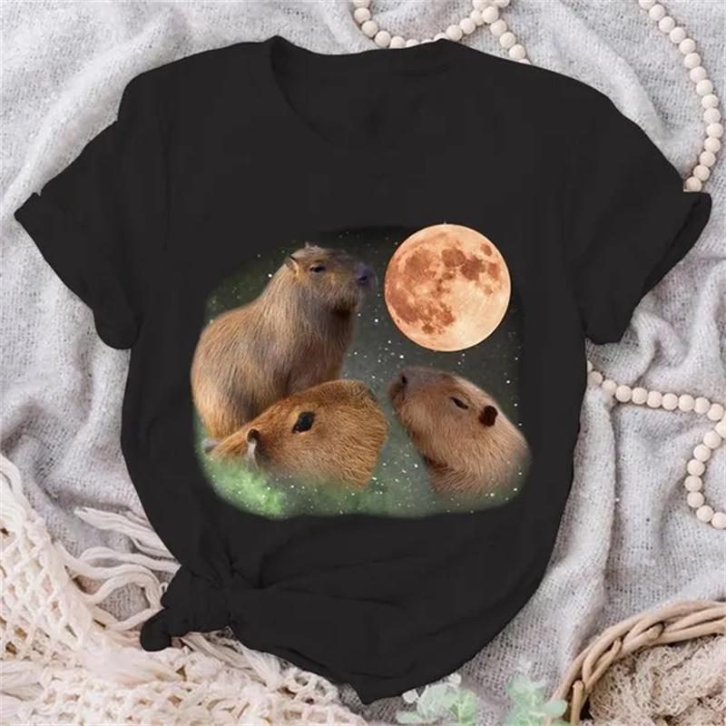 Capybara Graphic T Shirt Womens Clothing Polyester Men 3D Three Moon Capybaras Printed Tracksuits Cute Kids Short Sleeved Tops S