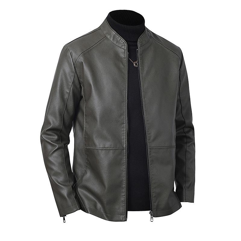 Men S Pu Leather Jacket Casual Loose Stand Collar Mid Length