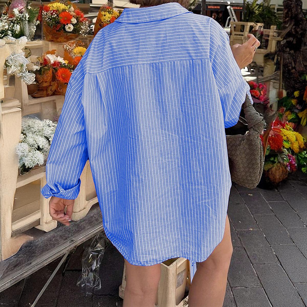 

Casual Vacation Versatile Long-sleeved Coat Top Shirt Women s 2025 Autumn S синій