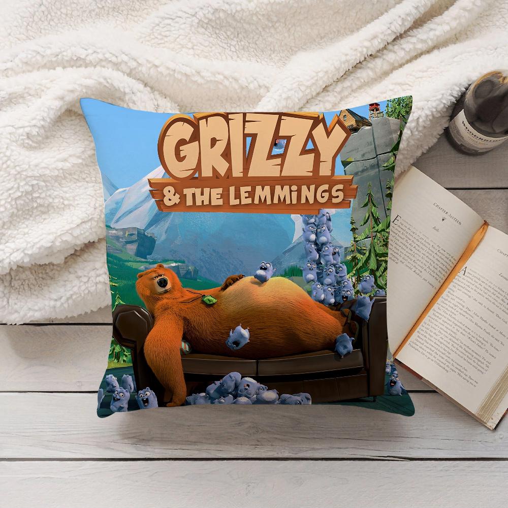 Federa Cuscino Cartone Animato Grizzy e i Lemming Decorazione Casa Copricuscino Adatto per Camera da Letto Auto Ufficio Divano