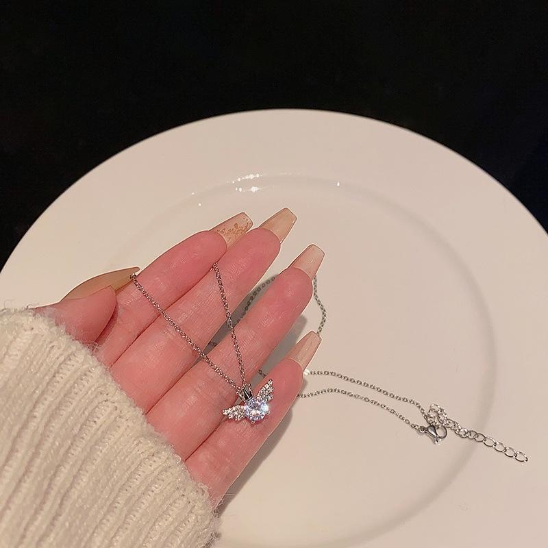 iF ME Simples anjo coroa pingente colar cristal asa prata corrente gargantilha para acessórios de jóias femininas