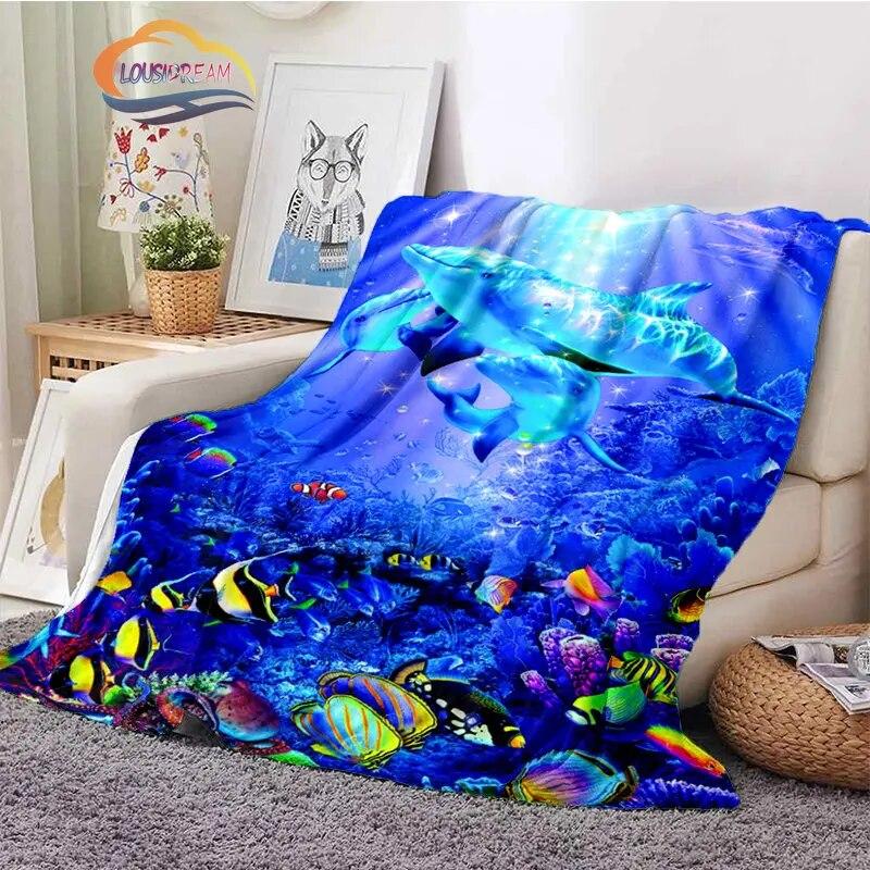 Sea Animal World Series Blanket Cute Oceanic Dolphins Super Soft Delphinids Pattern Sofa Bed Children's