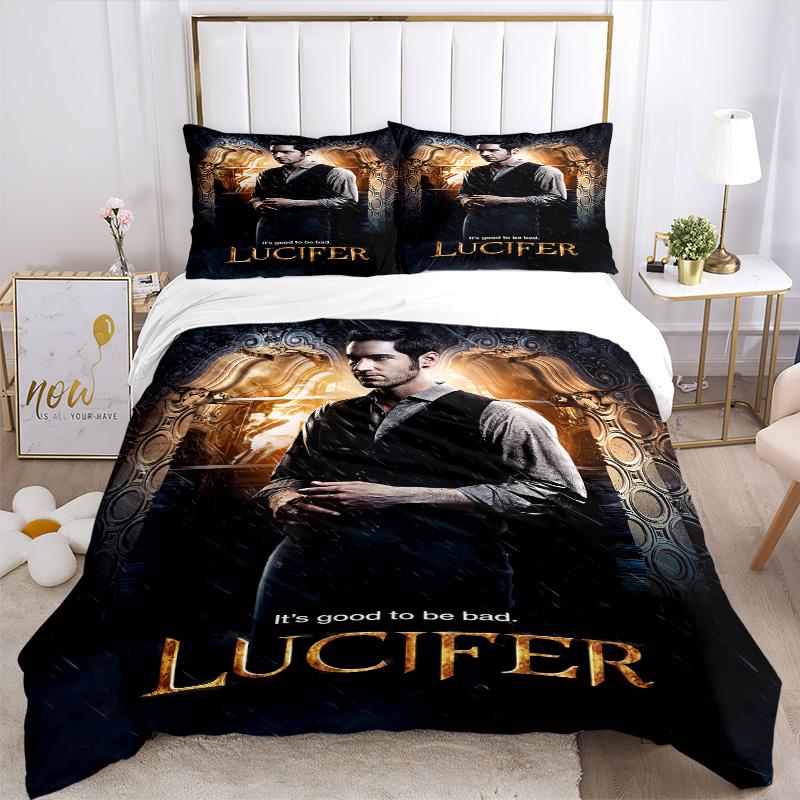 Lucifer Dunkles Charisma Druck 3-teiliges Bettwäsche-Set Bettbezug mit 2 Kissenbezügen Zuhause Geburtstagsgeschenk