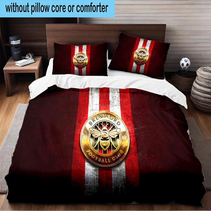 Brentford Football Club Crest 3PCS Print Bedding Set, Includes A Duvet Cover and Two Pillowcases for Bedroom, Dormitory, Suitable for All Seasons