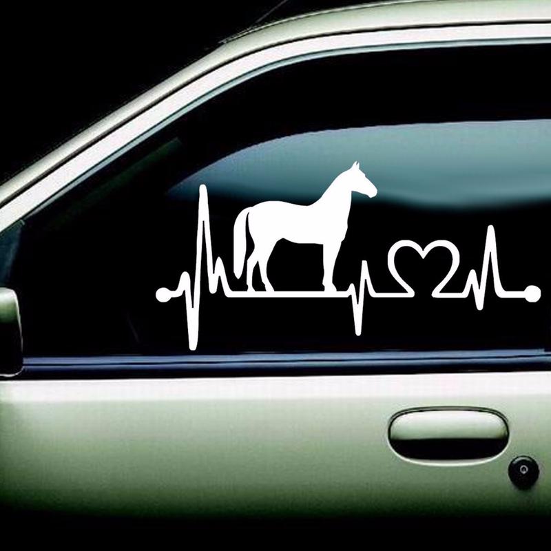 Bílý kůň Kreslený Elektrokardiogram Okénko auta Nárazník PVC Samolepka Nákladní auto Samolepka