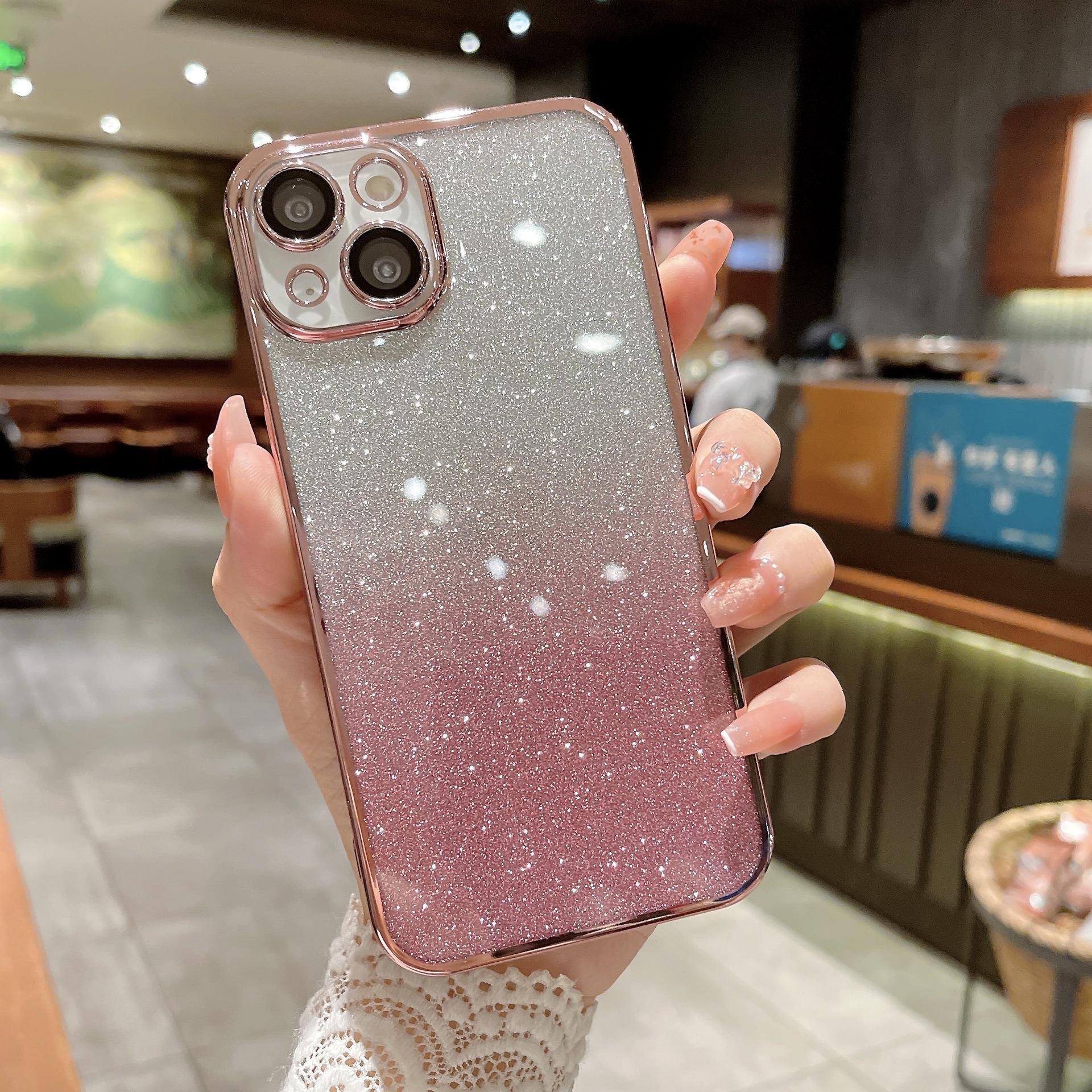 

Градиентный блеск подходит для чехлов для телефонов iPhone16, Apple 15proMax Полное покрытие Жесткий чехол из ПК 14 Противоударные защитные чехлы iPhone11promax розовый