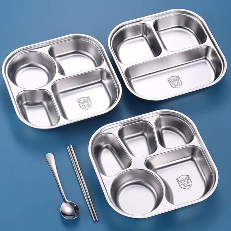 Compartment Stainless Steel Food Plates Functional Stainless Steel Divided Plates Practical Meals Arrangement Container