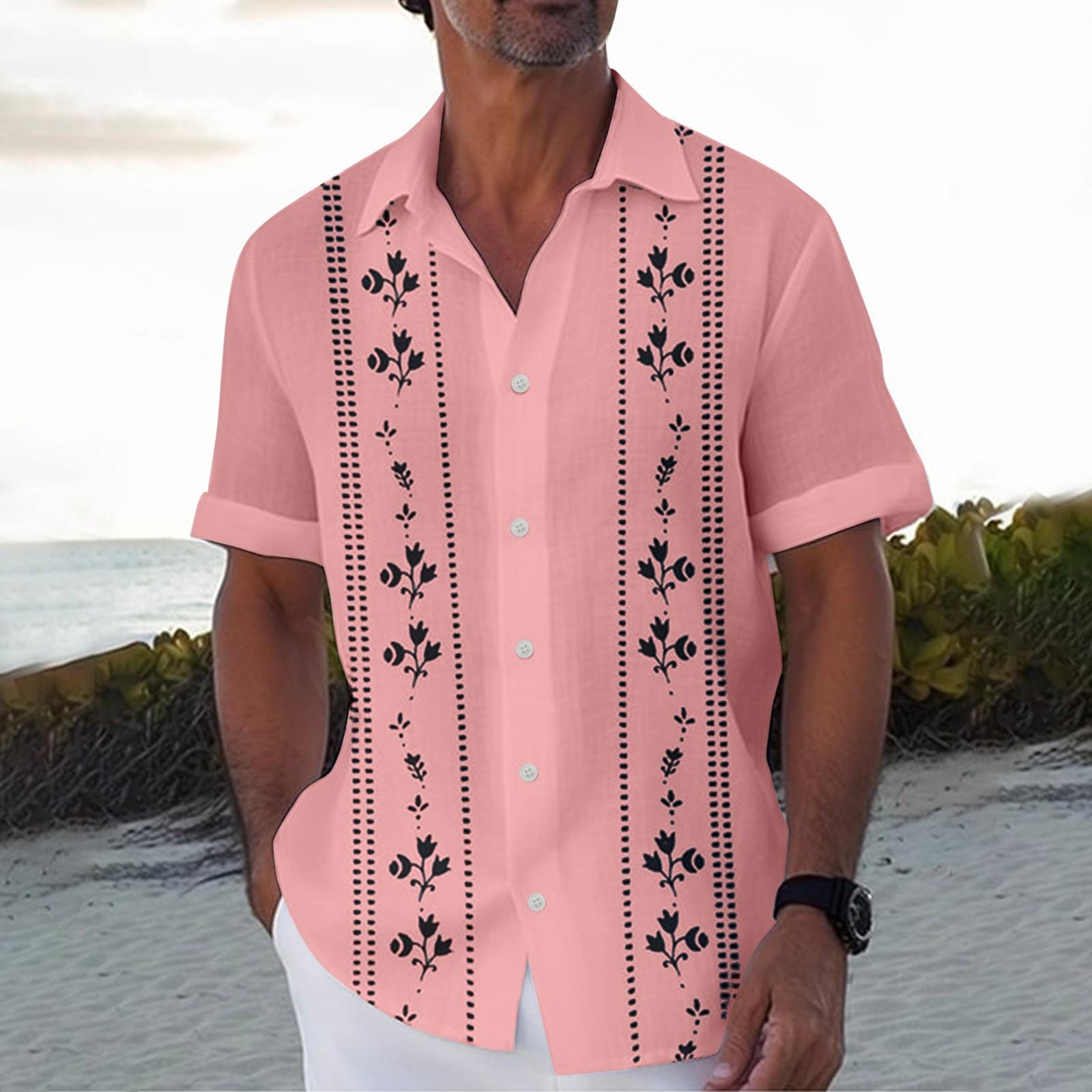 

Гавайская рубашка для мужчин, мужские винтажные рубашки для боулинга на пуговицах, летняя пляжная рубашка с коротким рукавом XL розовый