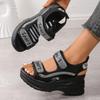 Grote Maat Dames Sandalen Zomer Ronde Neus Muffin Dikke Zool Strass